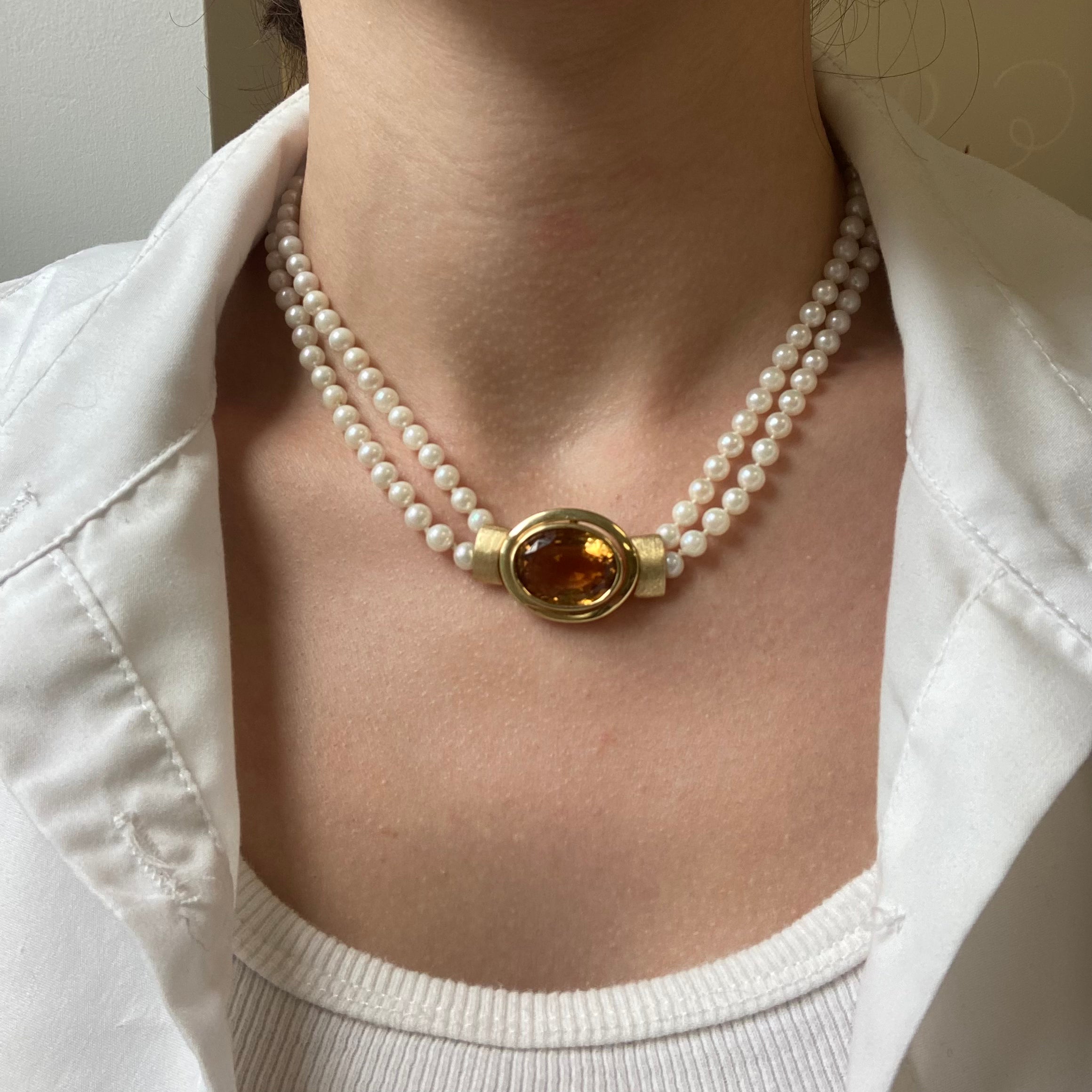 Pearl & Citrine Choker Necklace | 12.50ct | 15.5" |