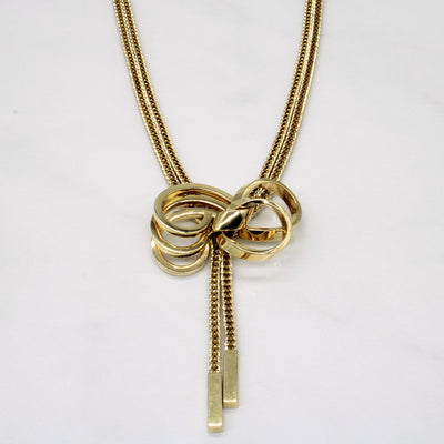 'Tiffany & Co' Vintage 14k Yellow Gold Bow Necklace with Wheat Chain | 15
