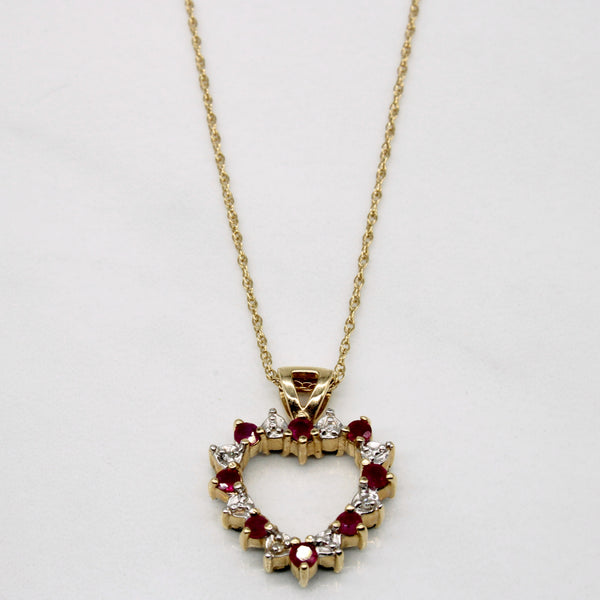 Ruby and Emerald with Diamond Double Sided Heart Pendant Necklace | 0.68ctw | 16