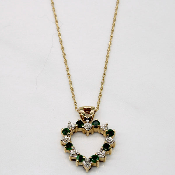 Ruby and Emerald with Diamond Double Sided Heart Pendant Necklace | 0.68ctw | 16