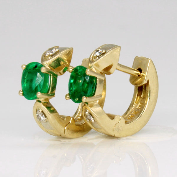 Emerald & Diamond Hoop Earrings | 0.60ctw, 0.04ctw |
