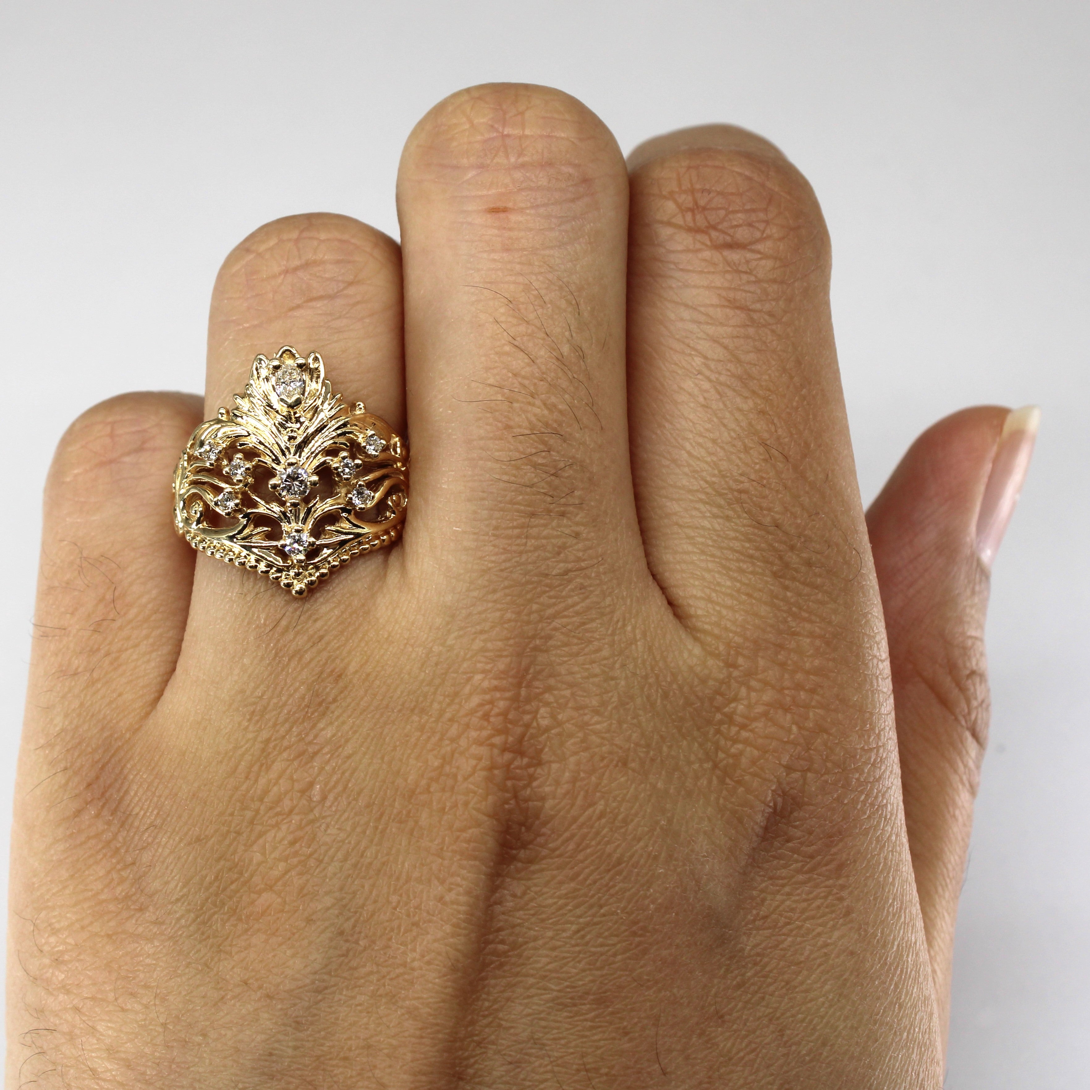 Crown Design Filigree Diamond Ring | 0.22ctw | SZ 6.5 |