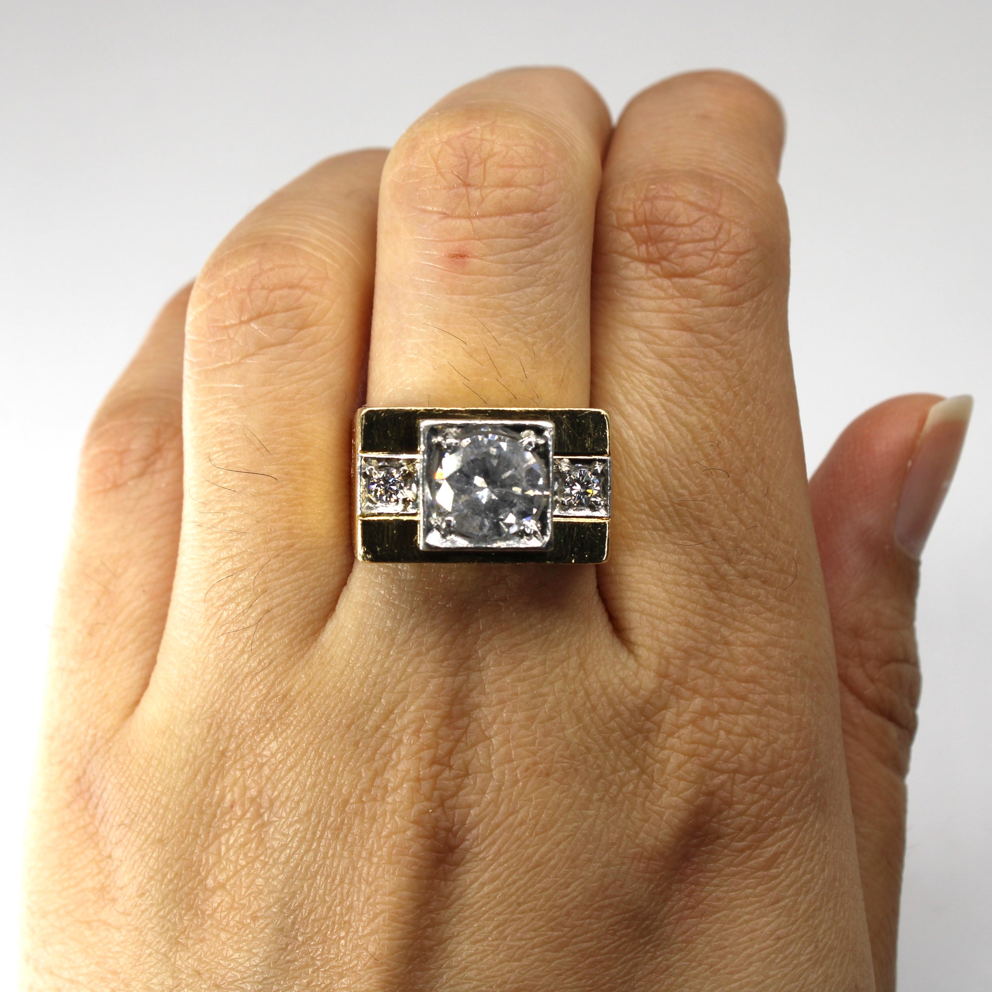 18k and Platinum Three Stone Diamond Ring | 2.17ctw I3 H/I | SZ 8 |