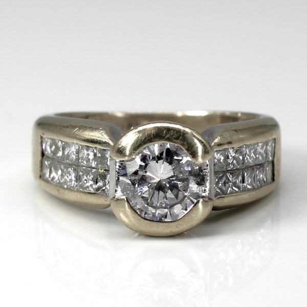 18k Semi Bezel Set Diamond Ring with Princess Cut Accents | 1.78ctw I1/I2 H/I | SZ 5.75 |