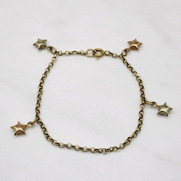 18k Tri Tone Gold Star Charm Bracelet | 7