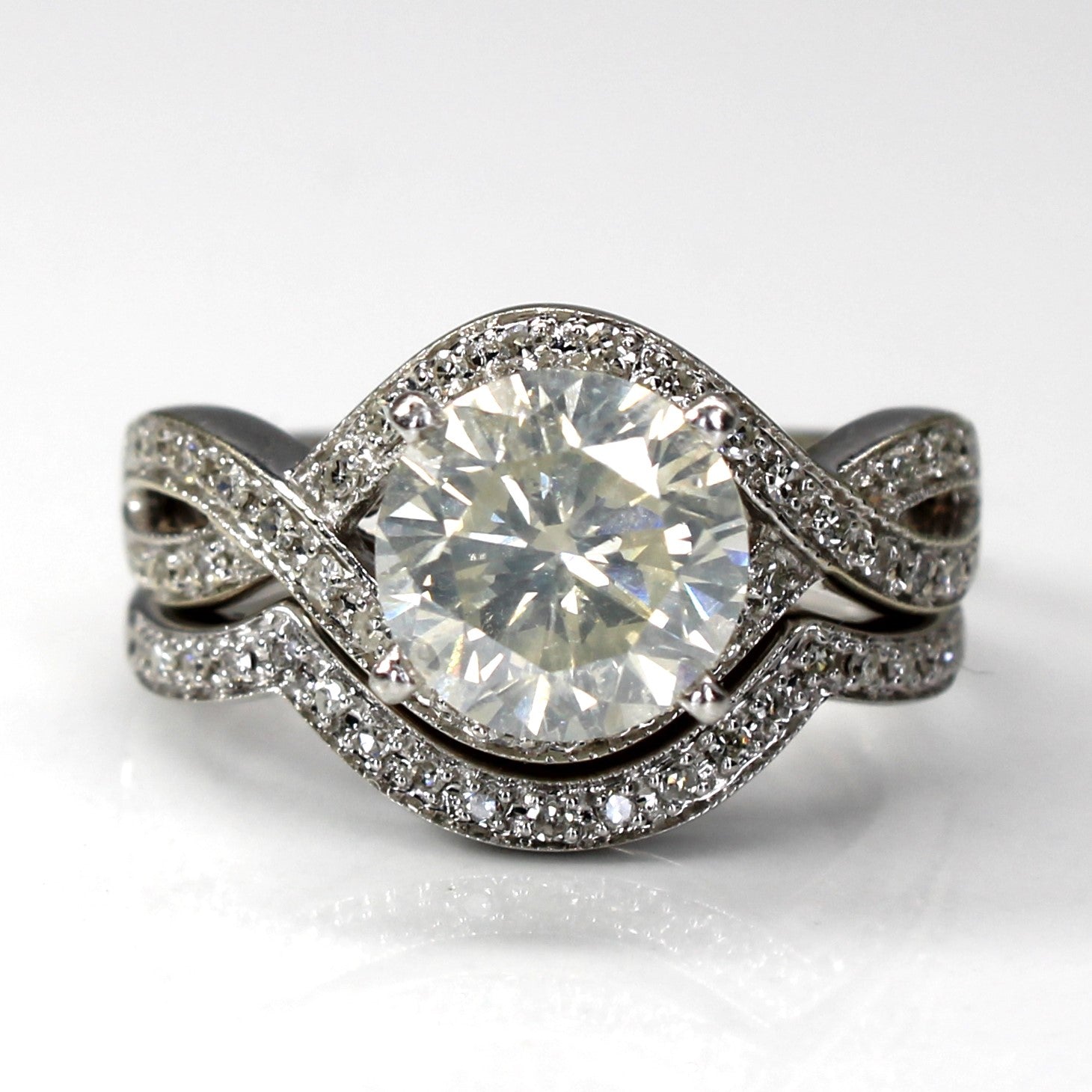 Crossover Design Diamond Engagement Ring Set | 2.16ctw I3 Fancy White | SZ 5.5 |