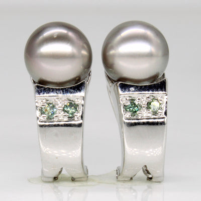 Green Diamond & Pearl Earrings | 0.08ctw |
