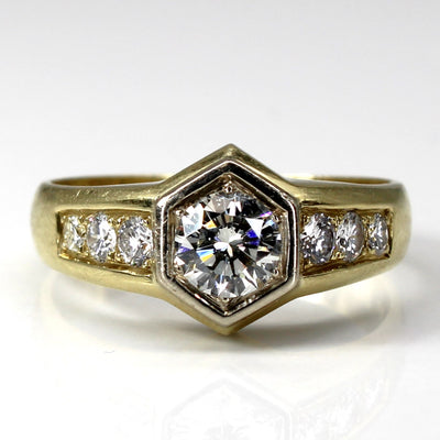Vienna Hallmarked Hexagon Bezel Set Diamond Engagement Ring | 1.18ctw VS1/2 I/J | SZ 10 |
