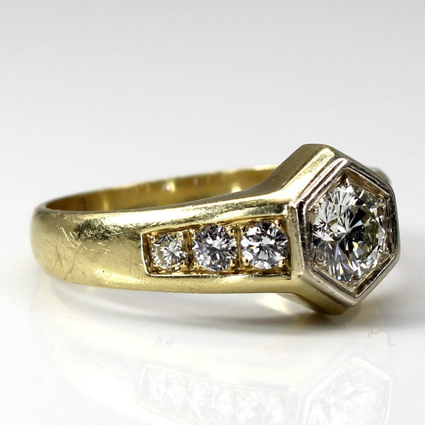 Vienna Hallmarked Hexagon Bezel Set Diamond Engagement Ring | 1.18ctw VS1/2 I/J | SZ 10 |