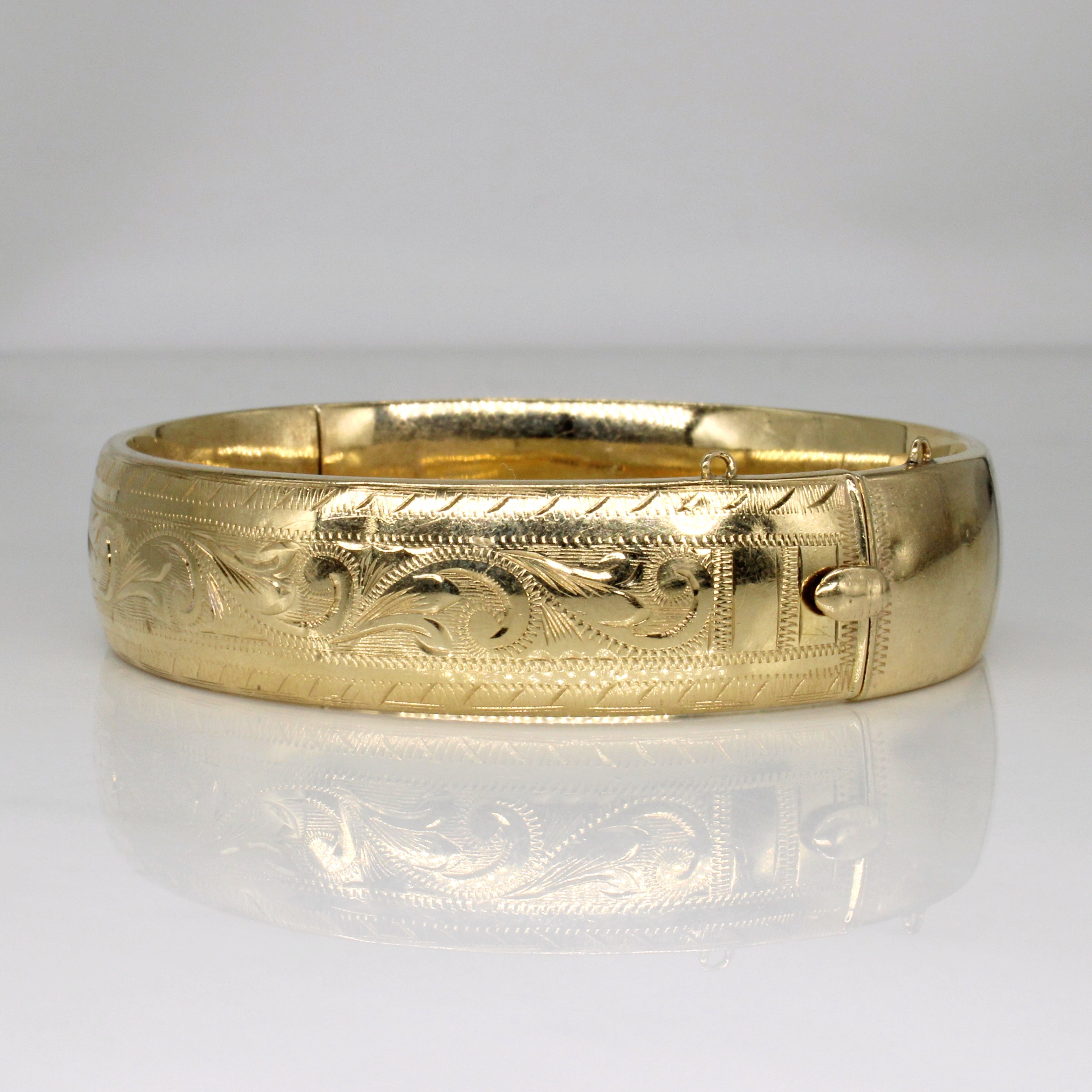 9k Yellow Gold Ornate Engraved Cuff | 8.5" |