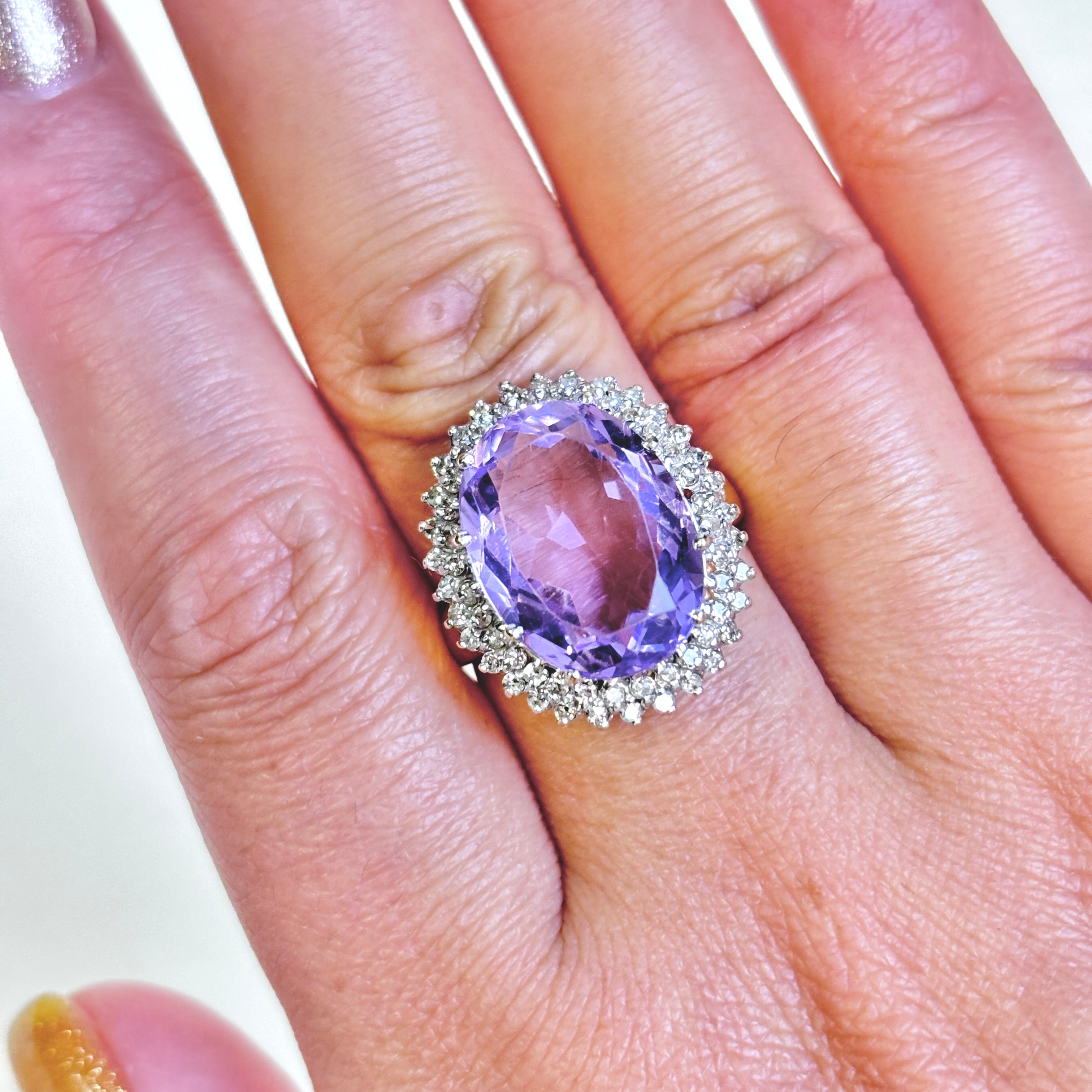 14k Yellow & White Gold Amethyst & Diamond Ring | 7.41ct, 0.51ctw | SZ 8