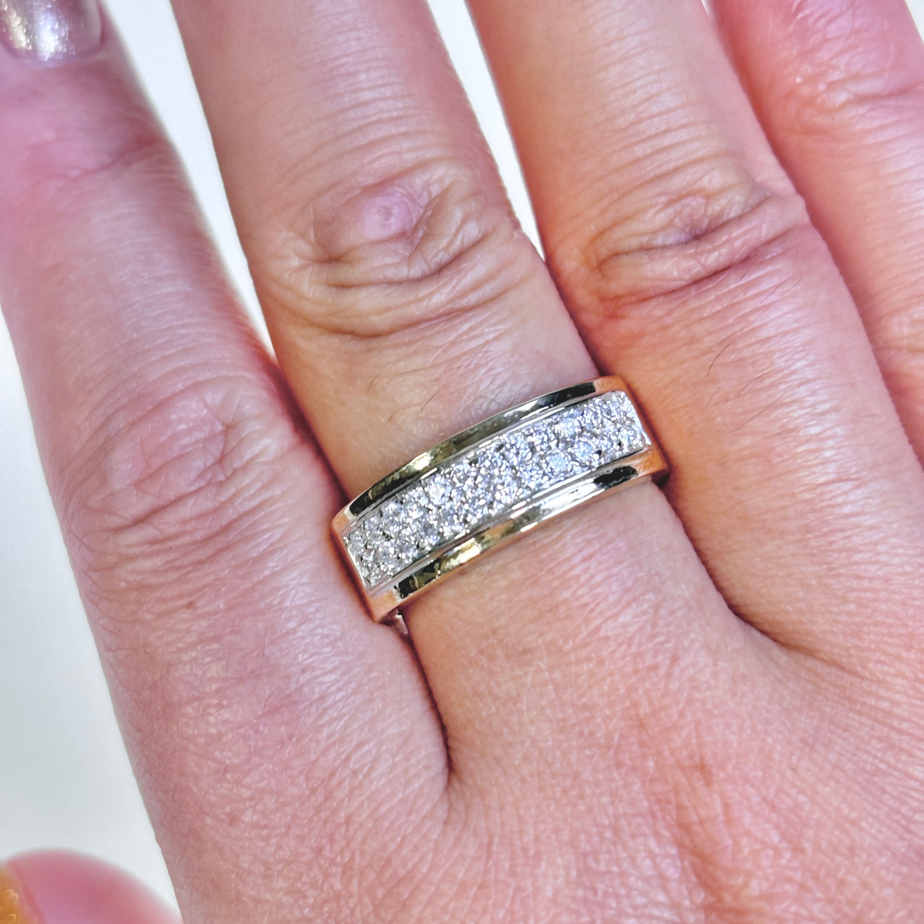 14k Yellow Gold Double Row Diamond Band | 0.48ctw | SZ 9