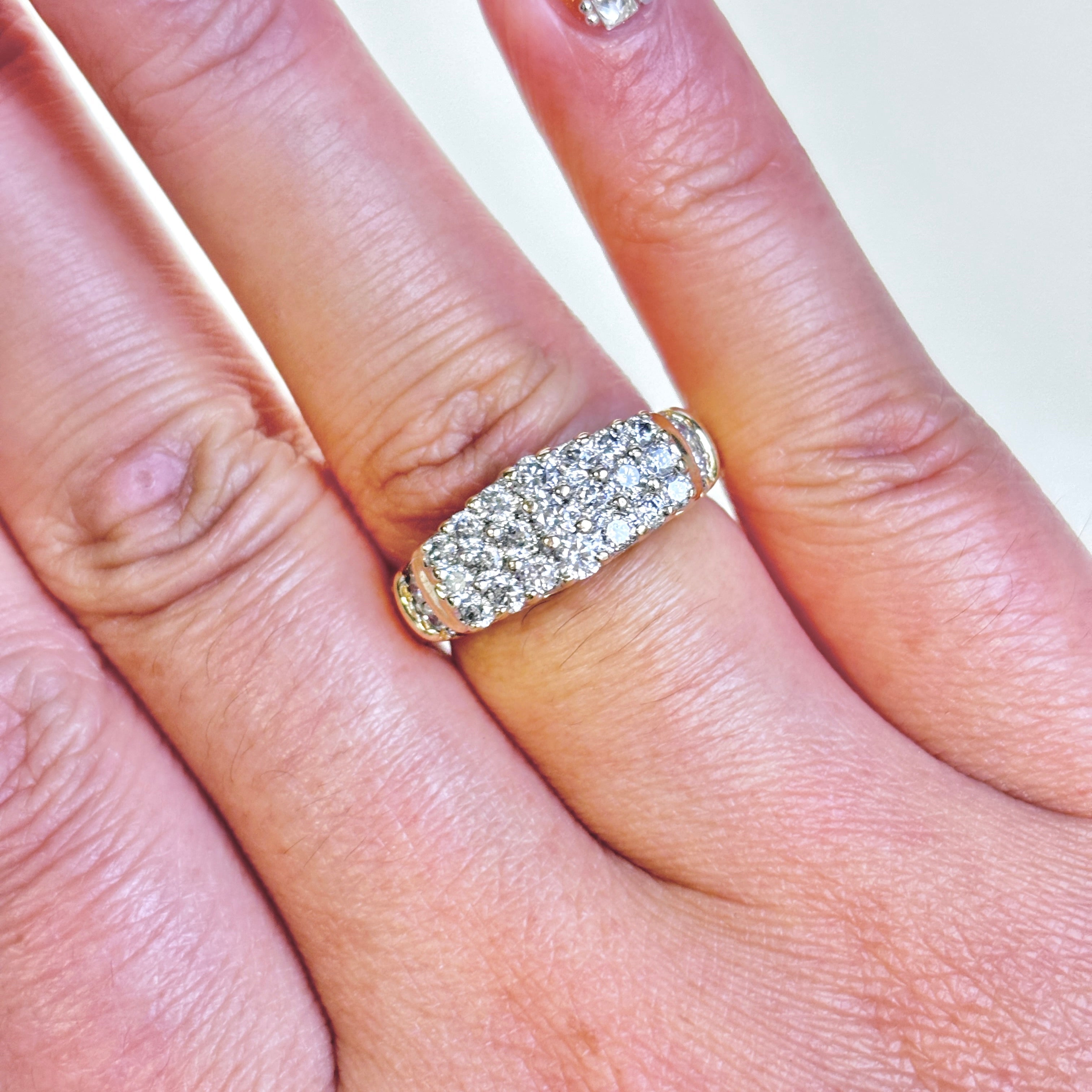 14k Yellow Gold Triple Row Diamond Ring | 0.92ctw | SZ 6
