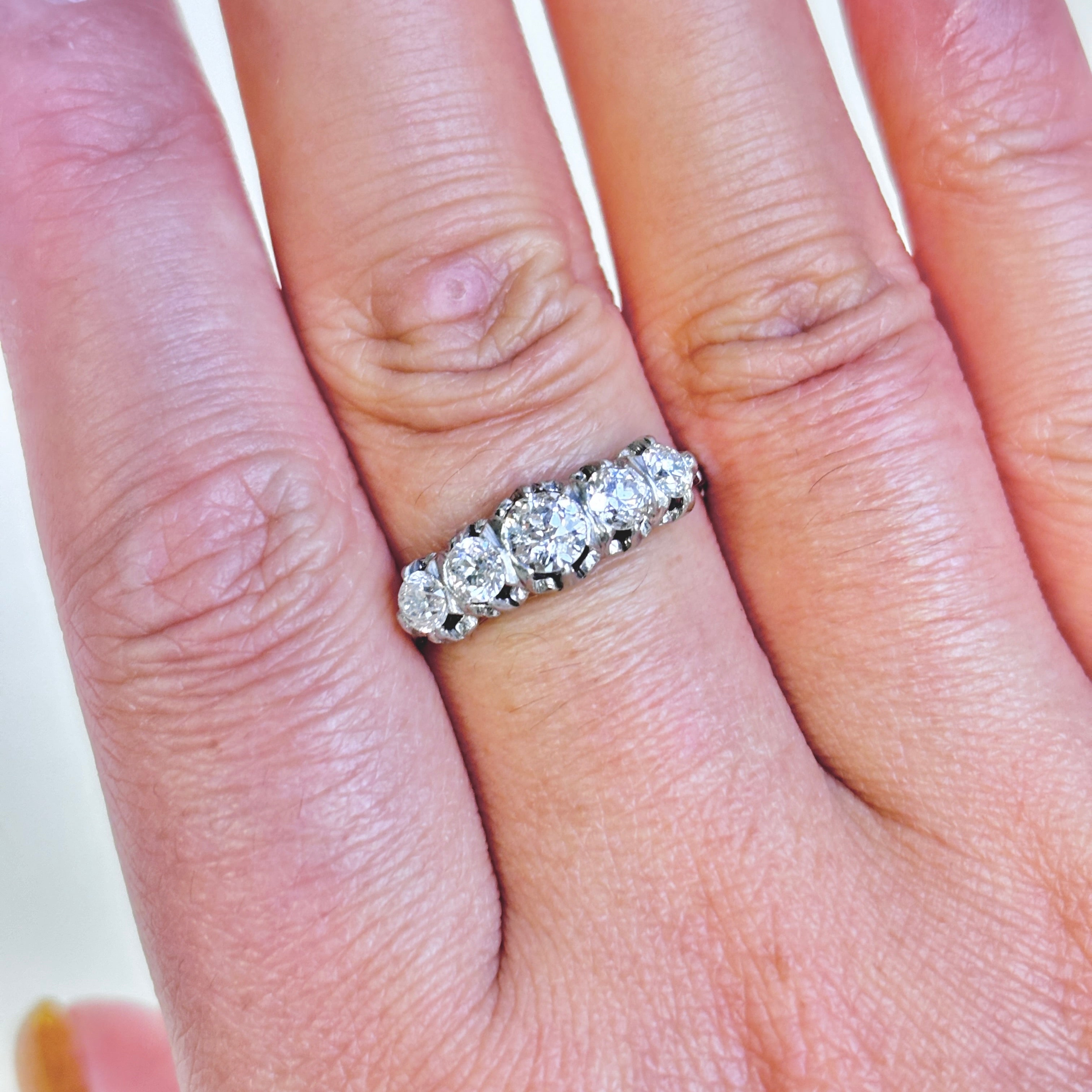 Platinum Five Stone Old European Cut Diamond Ring | 0.93ctw | SZ 8