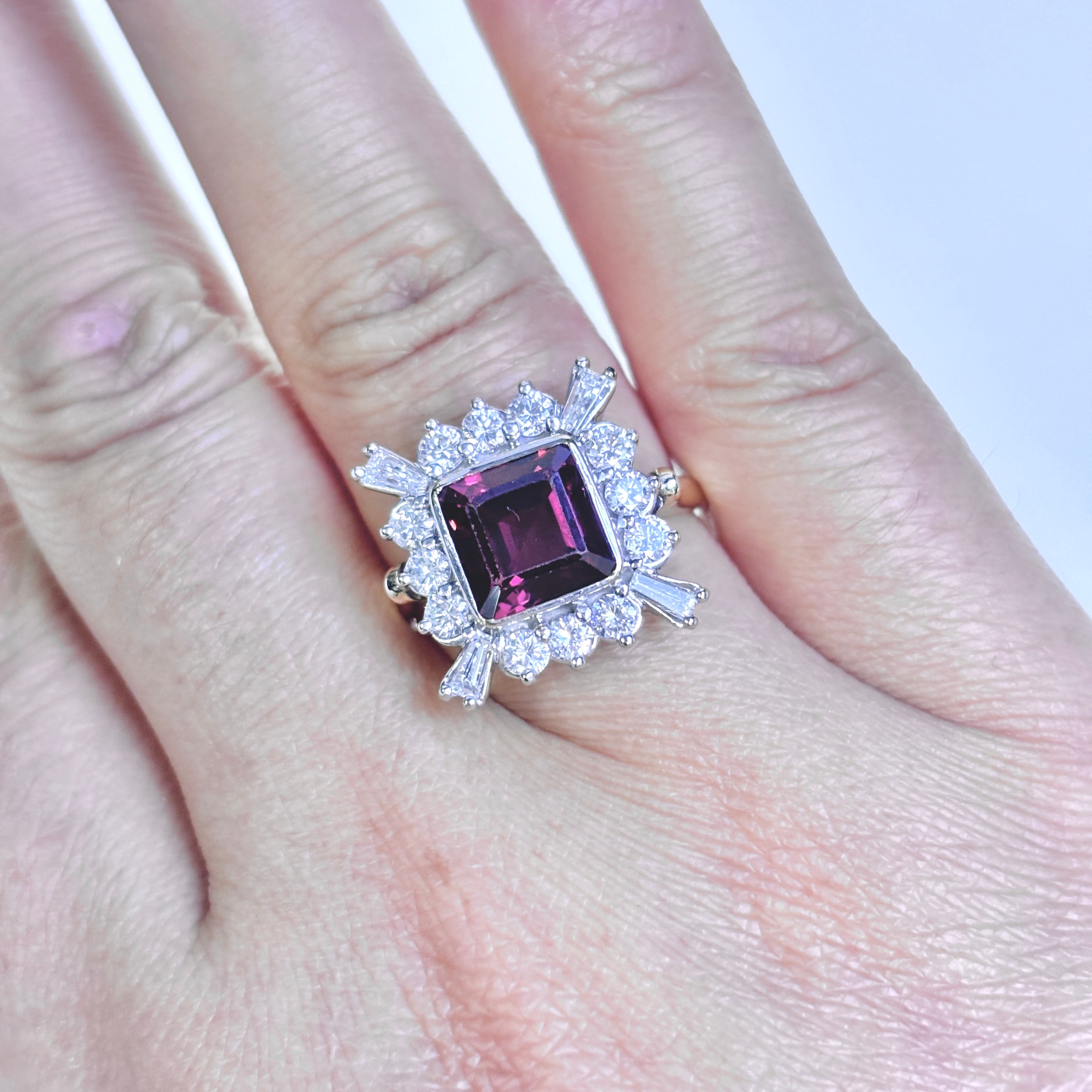 14k White Gold Garnet & Diamond Ring | 4.01ct, 0.99ctw | SZ 7.25