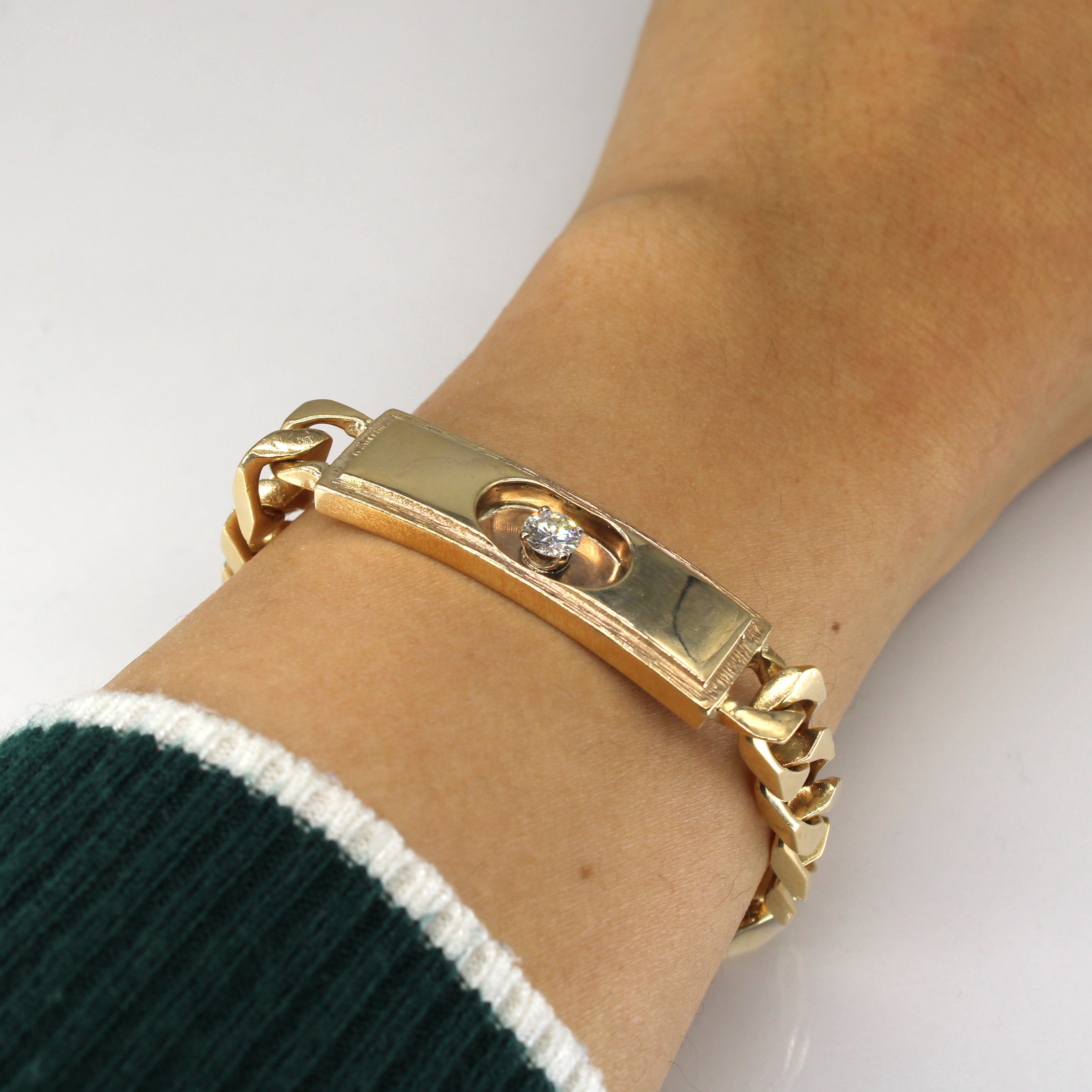 Solitaire Diamond Curb Link Chain Bracelet | 0.42ct | 7.5"|