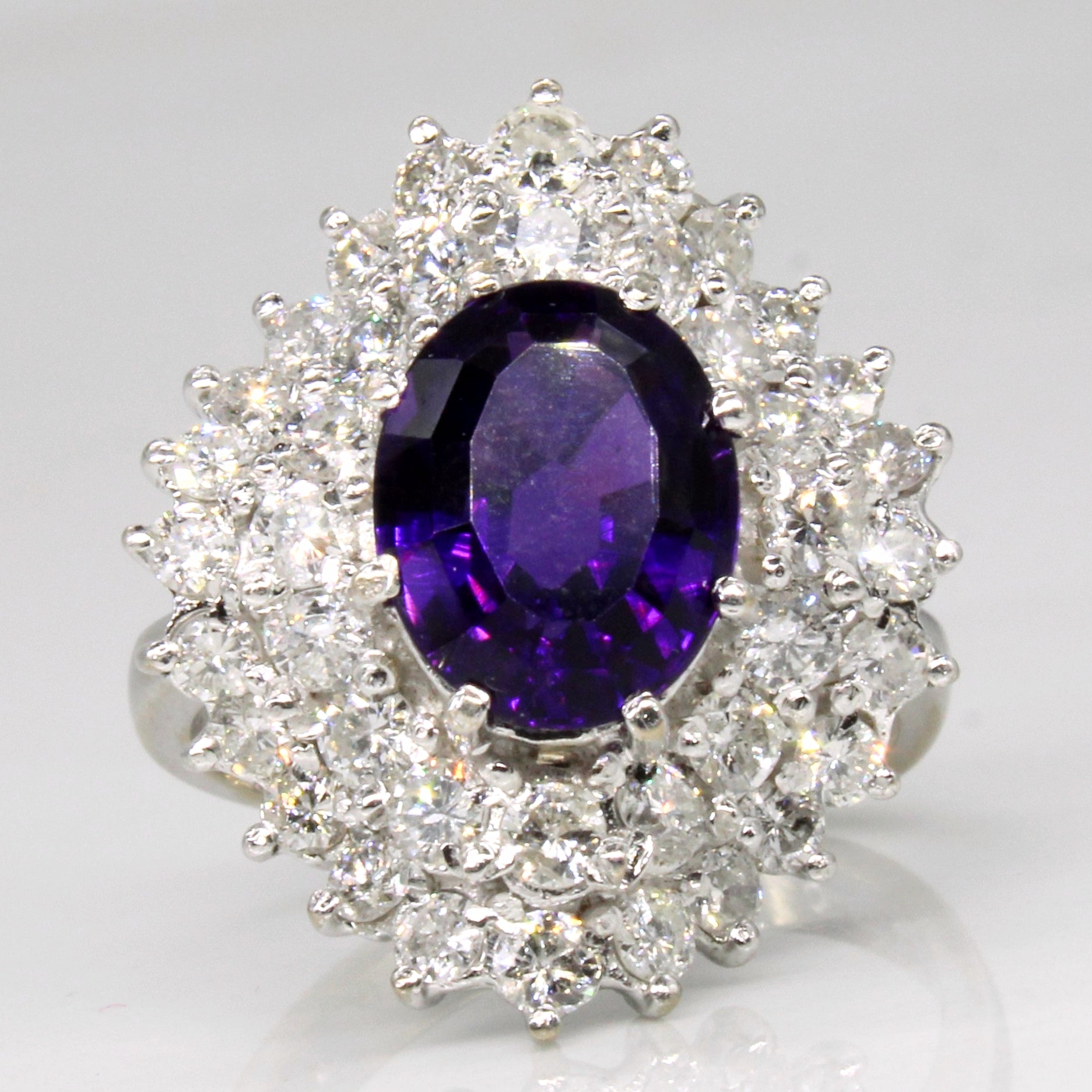 London 1975 Amethyst & Diamond Cocktail Ring | 2.45ct, 1.78ctw | SZ 6.25 |