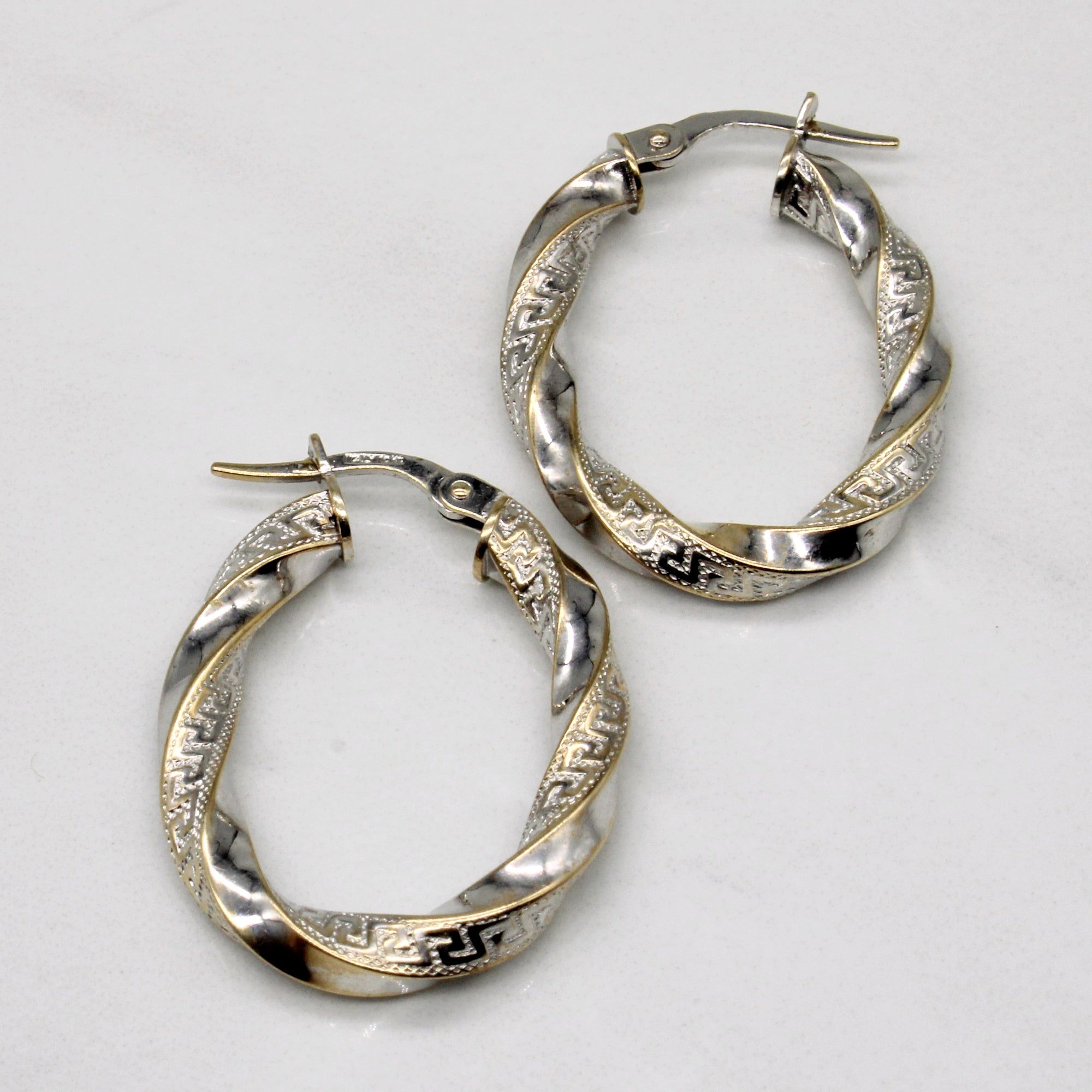 10k Two Tone Gold Twist Hoop Earrings