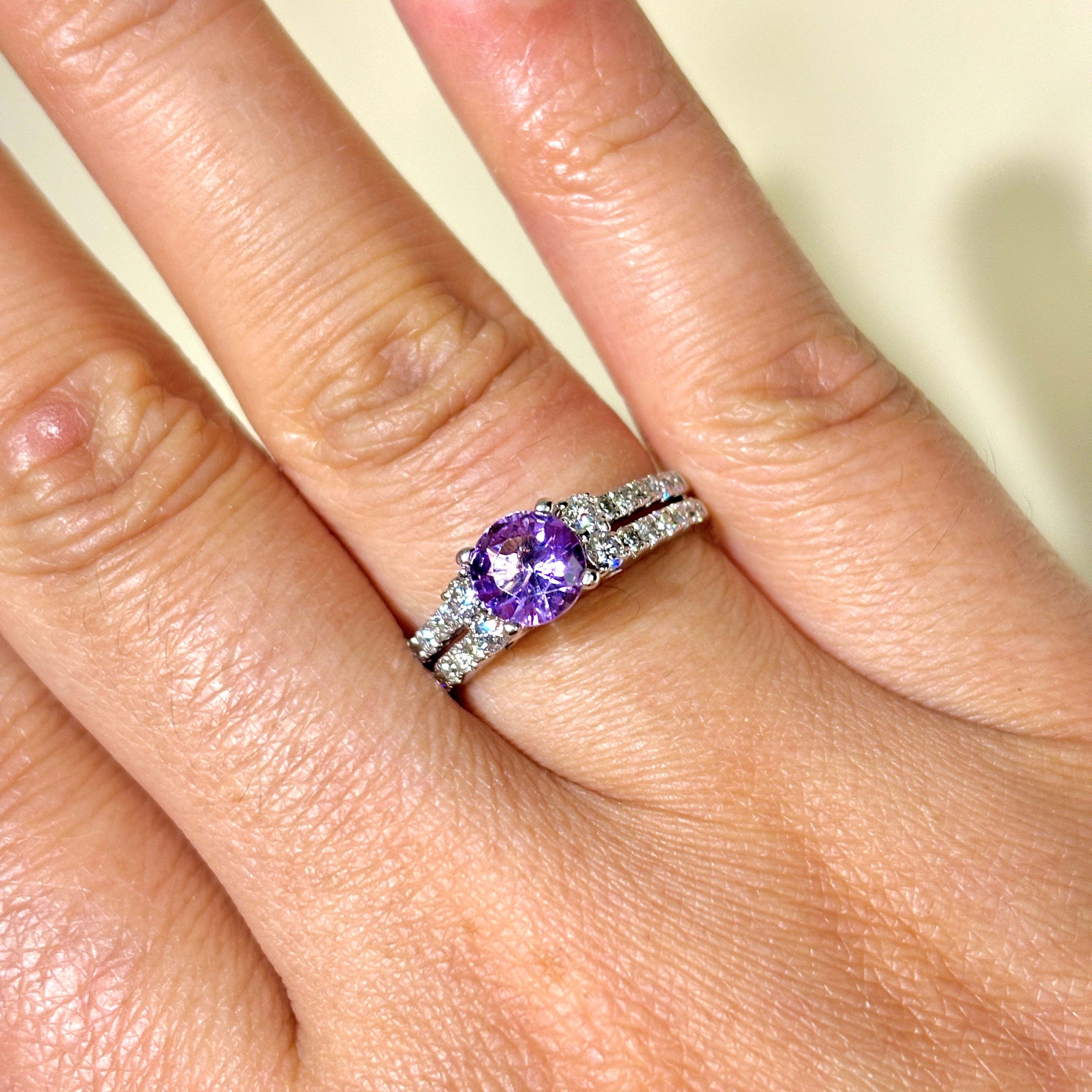 14k White Gold Amethyst & Diamond Ring | 0.75ct, 0.53ctw | SZ 6.25