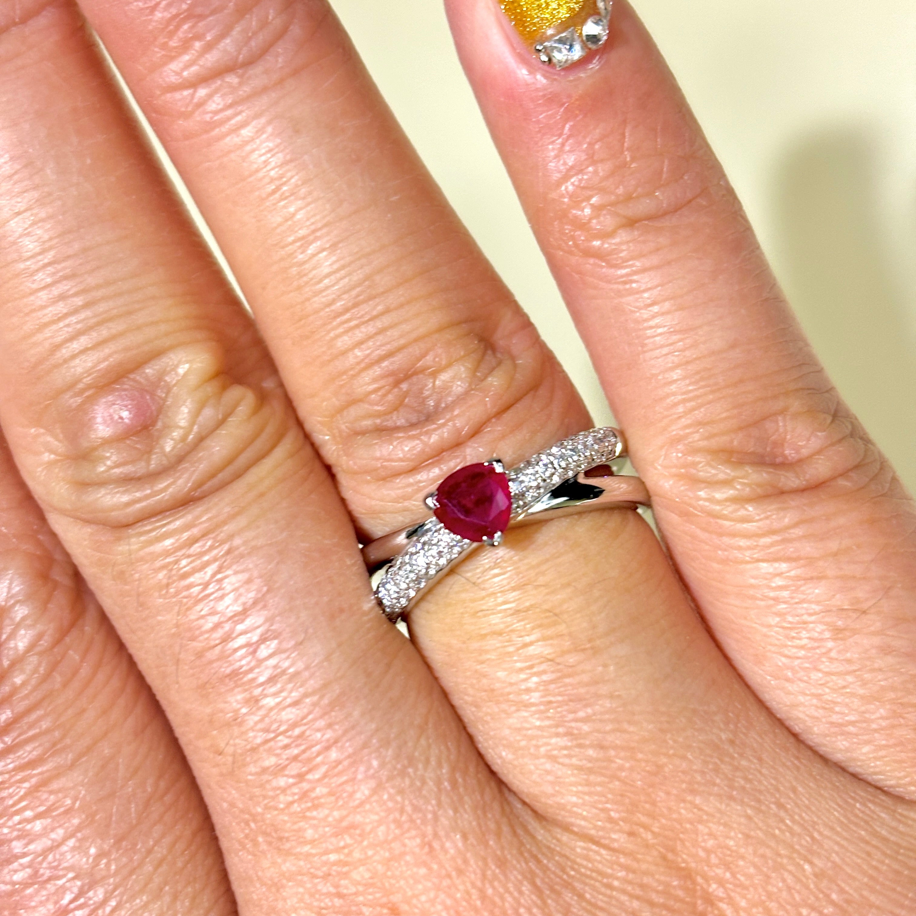 14k White Gold Ruby & Diamond Ring | 0.35ct, 0.30ctw | SZ 6