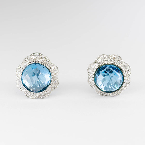 Domed Round Blue Topaz and Diamond Earrings | 7.60ctw |