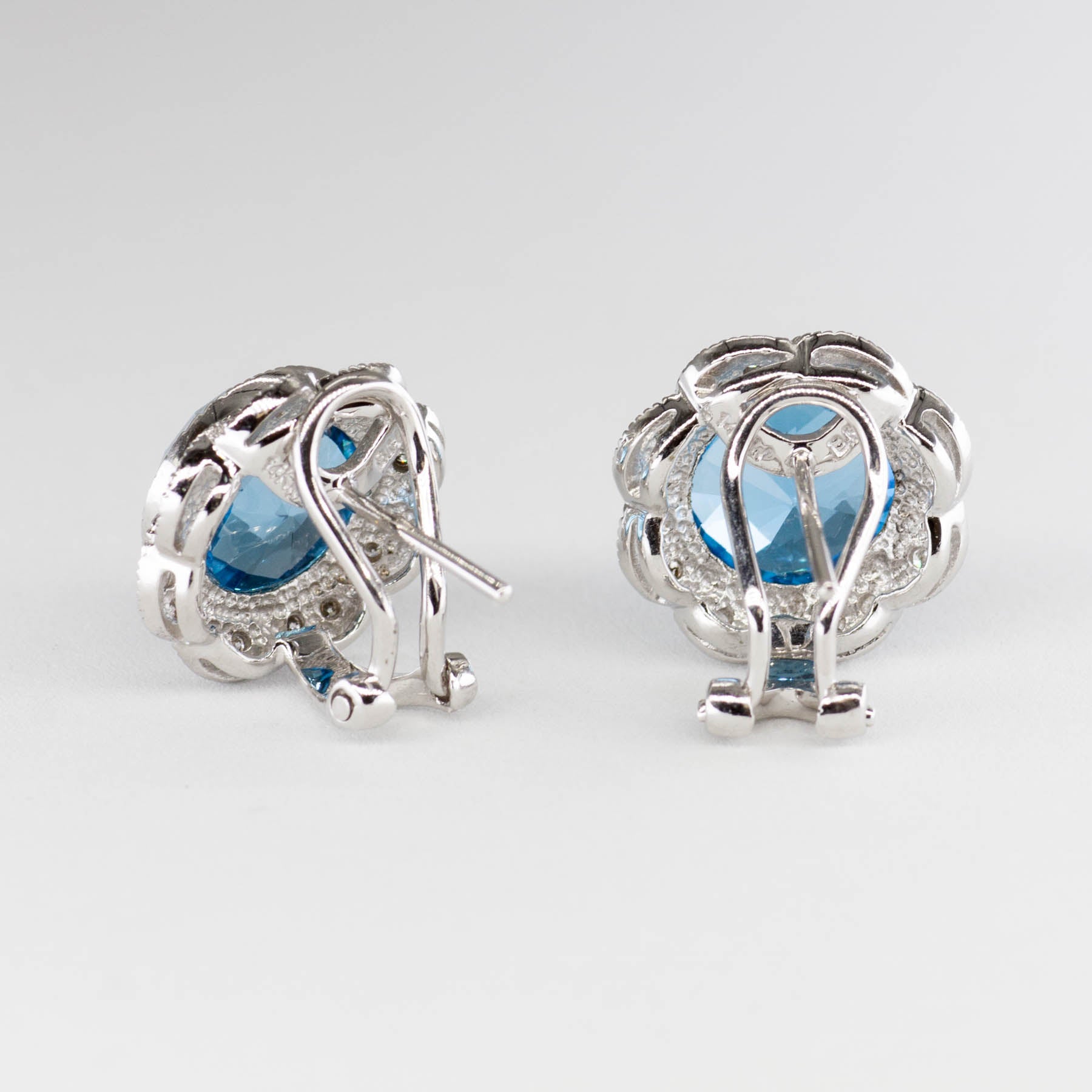 Domed Round Blue Topaz and Diamond Earrings | 7.60ctw |