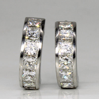 Silver Channel Set Diamond Hoop Earrings | 2.00ctw |