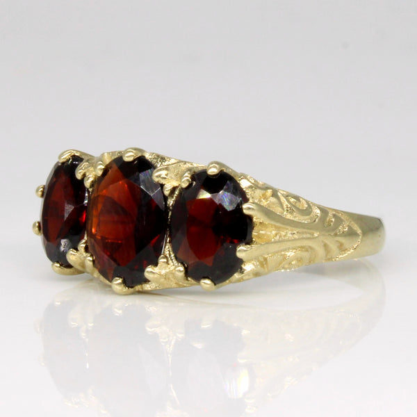 1979 Hallmarked Garnet Three Stone Ring | 2.50ctw | SZ 7 |