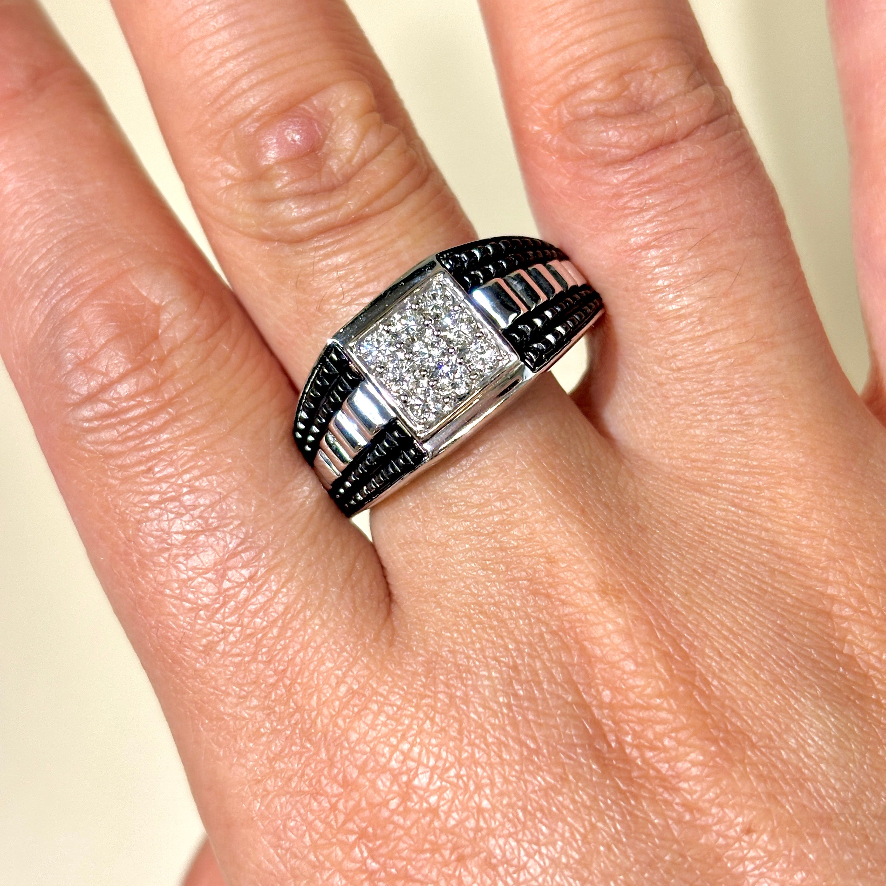 10k White Gold Black Enamel Diamond Ring | 0.48ctw | SZ 11.75