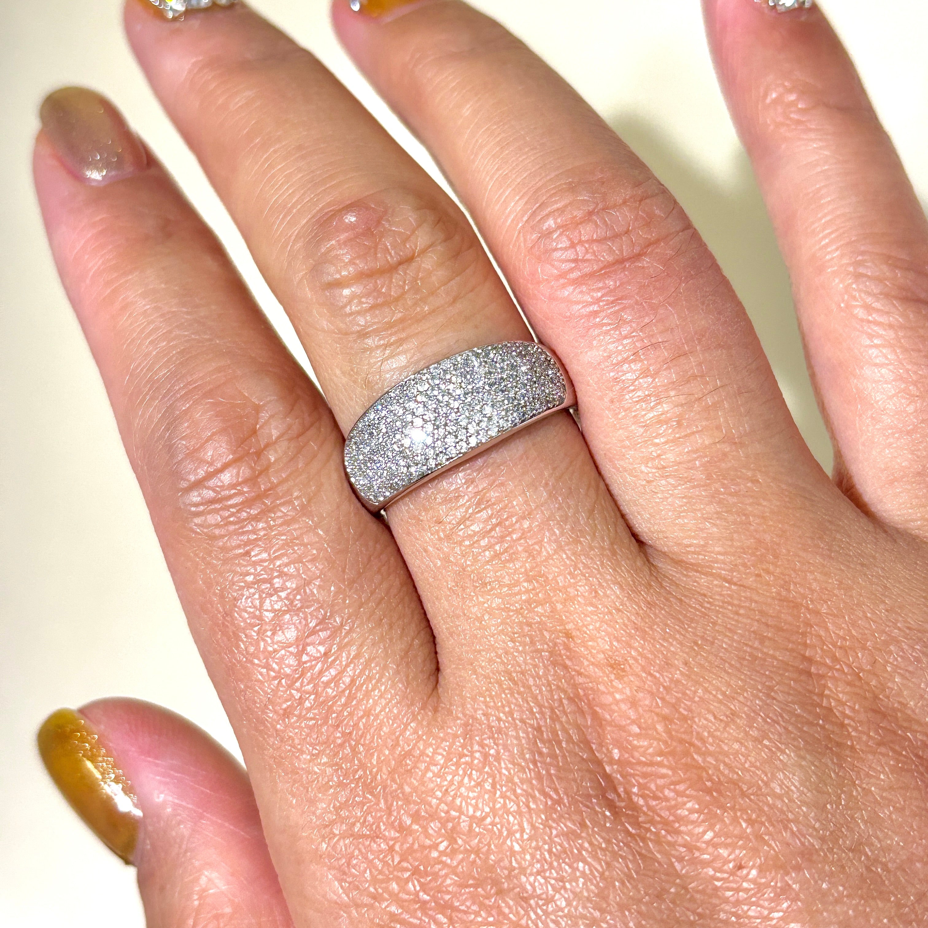 10k White Gold Bead Set Diamond Ring SZ