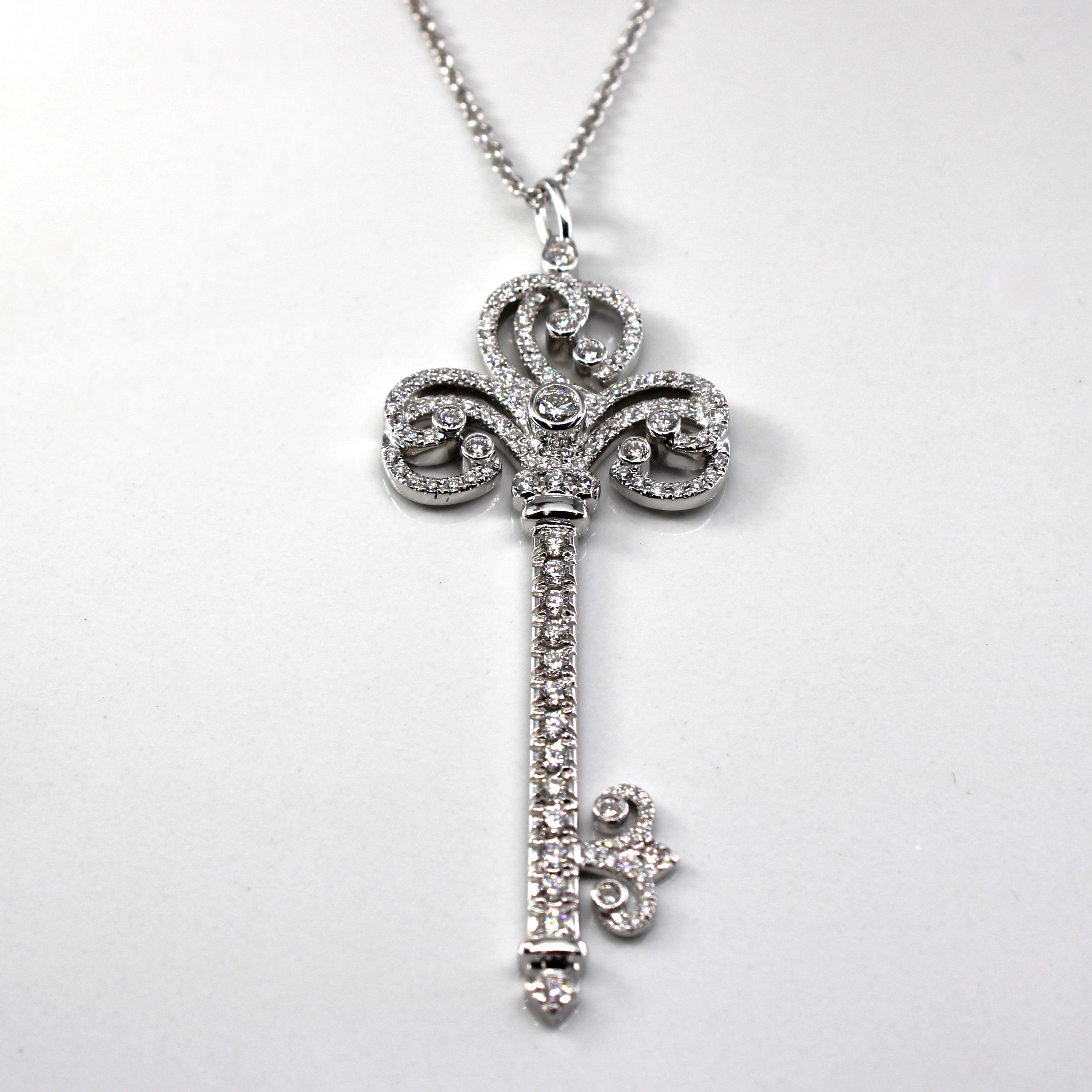 'Tiffany Co' Diamond Key Pendant Necklace 23