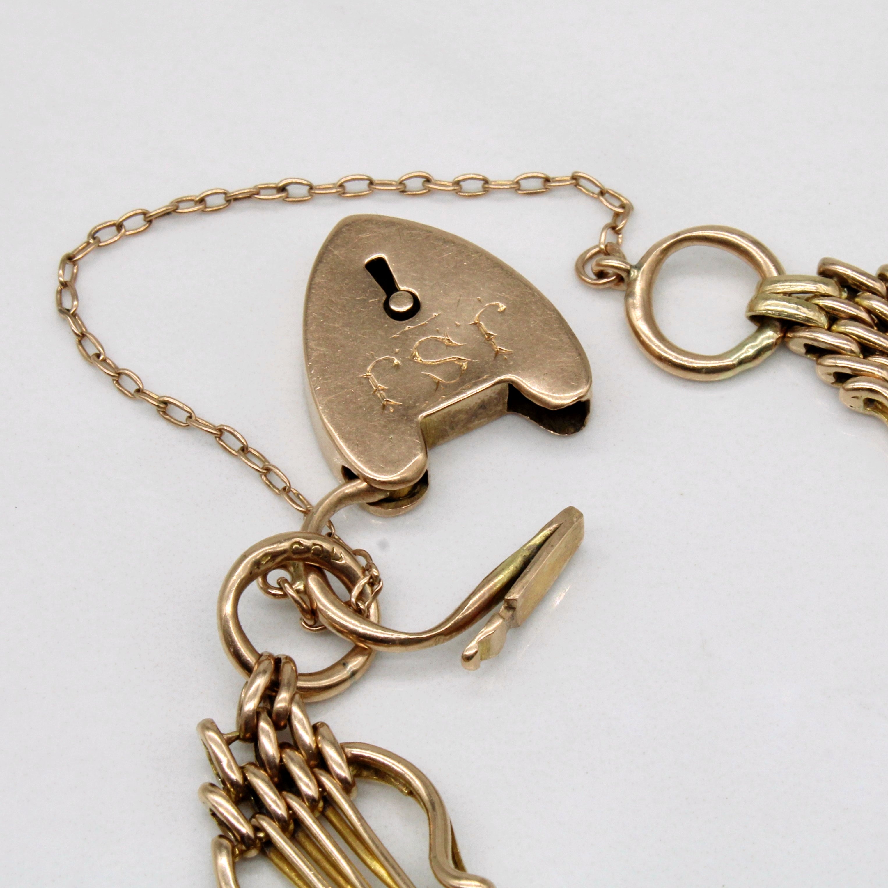 9k Yellow Gold Vintage Heart Lock Bracelet | 8" |