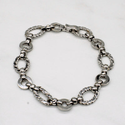 18k White Gold Textured Fancy Link Bracelet | 7.75