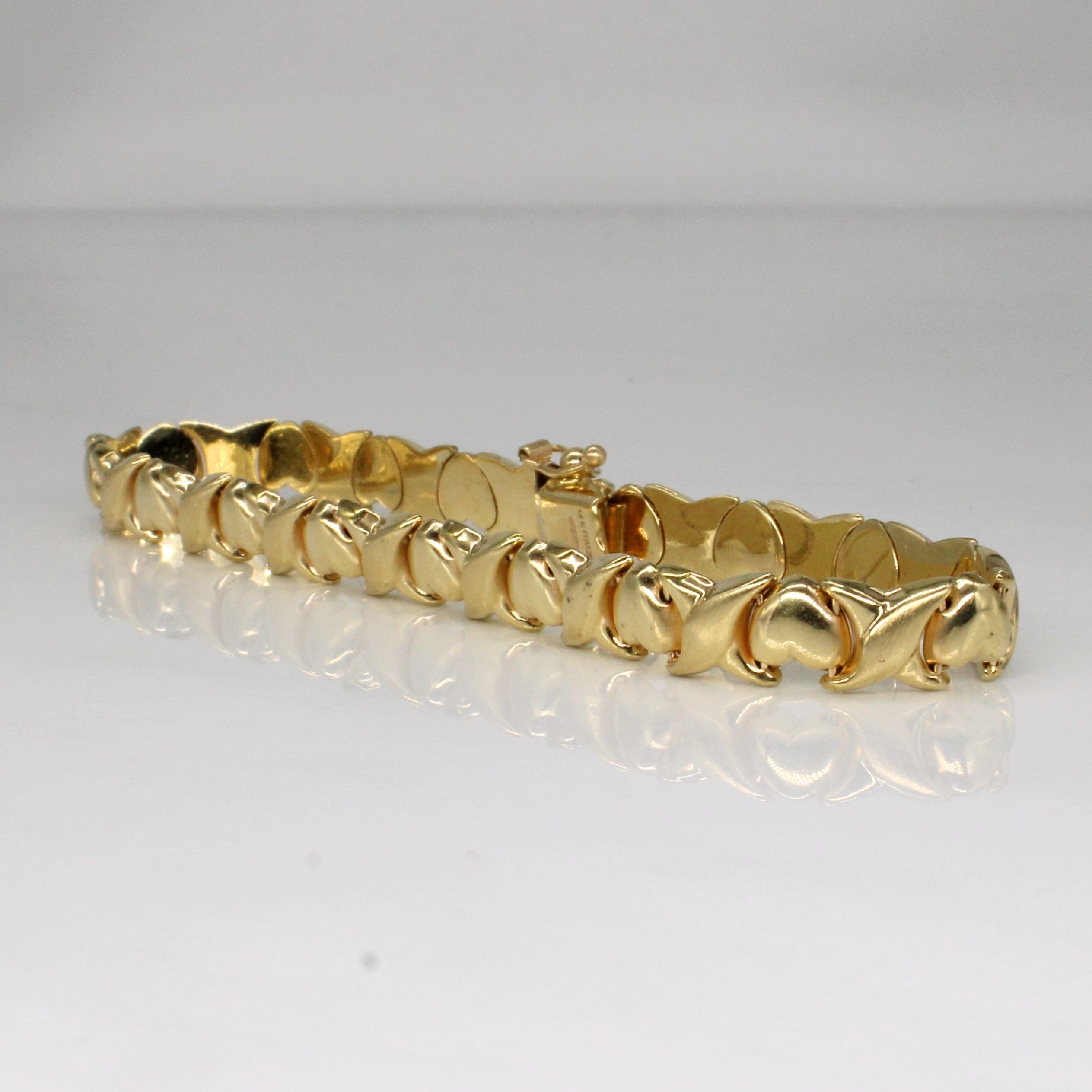 14k Yellow Gold Heart Link Bracelet | 7" |