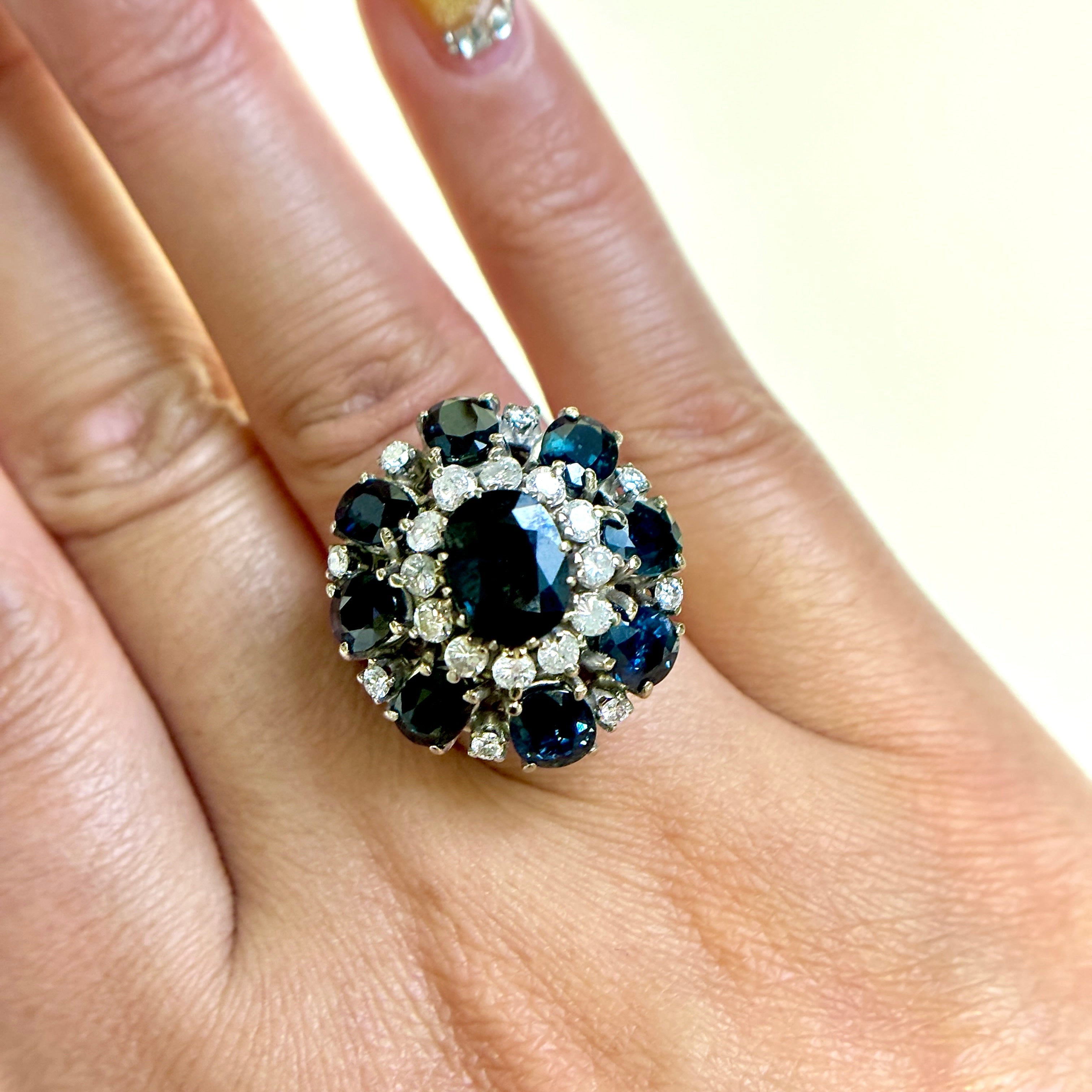 14k White Gold Sapphire & Diamond Ring  | 9.32ctw, 0.54ctw | SZ 6.5