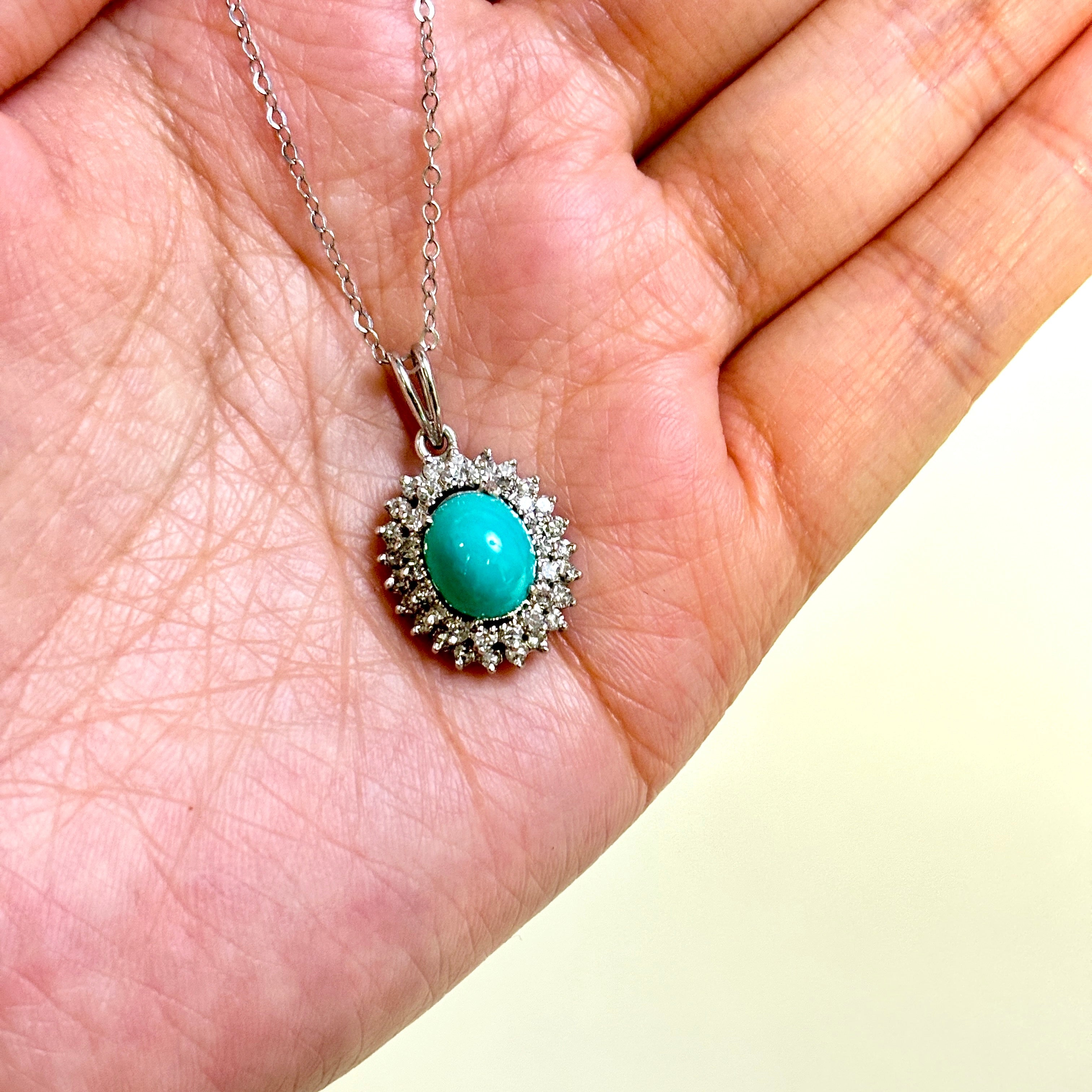 18k White Gold Turquoise & Diamond Necklace | 1.86ct, 0.59ctw | 16"