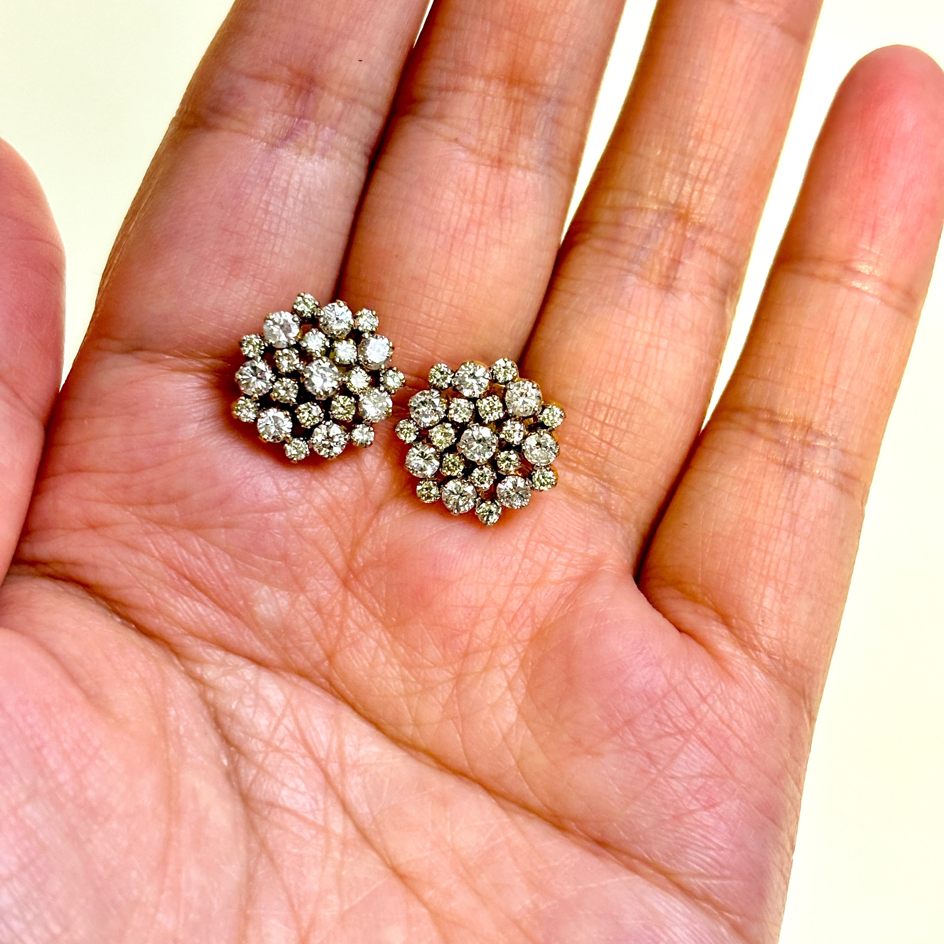 14k Yellow Gold Diamond Cluster Stud Earrings | 2.08ctw