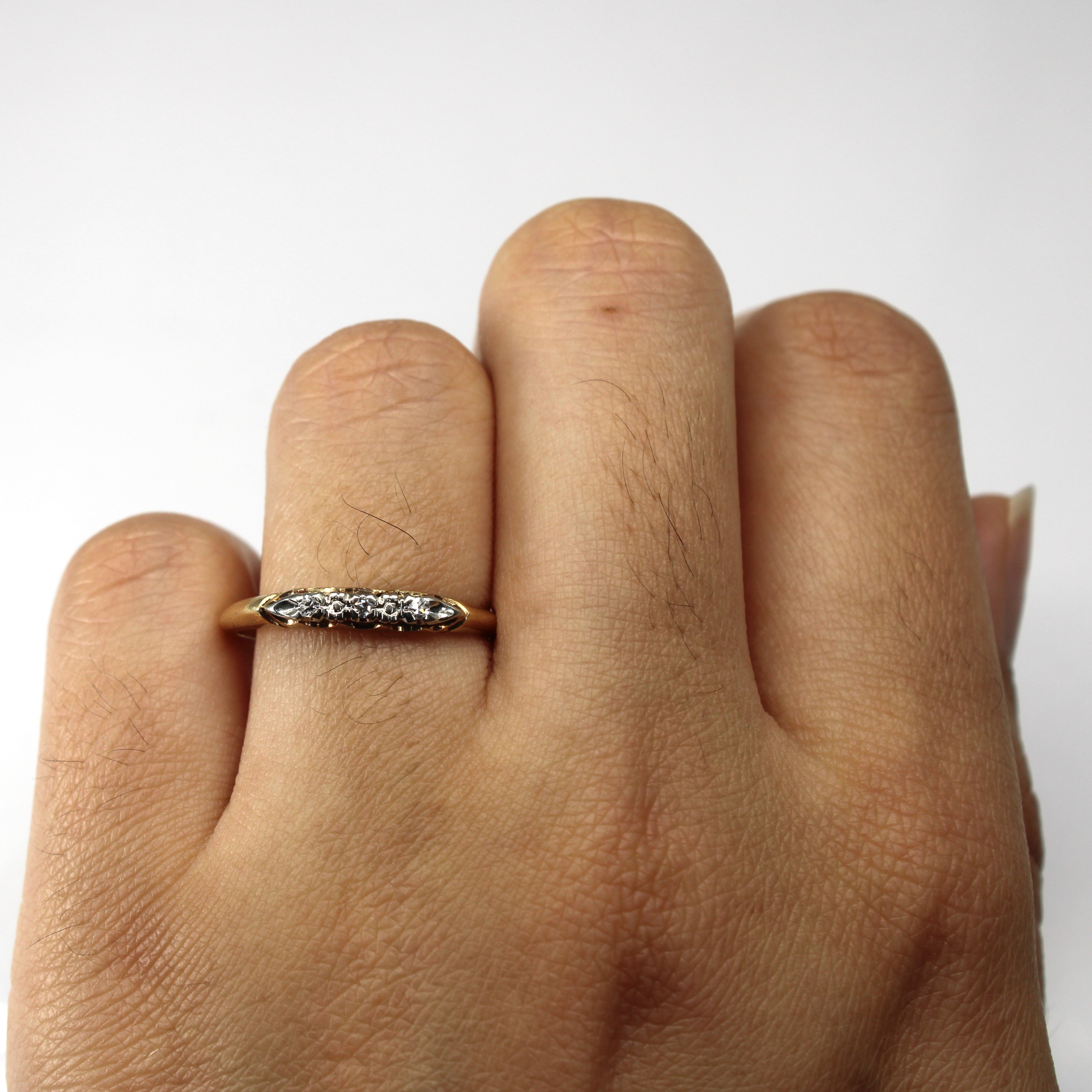Three Stone Diamond Vintage Ring | 0.06ctw | SZ 7.25 |
