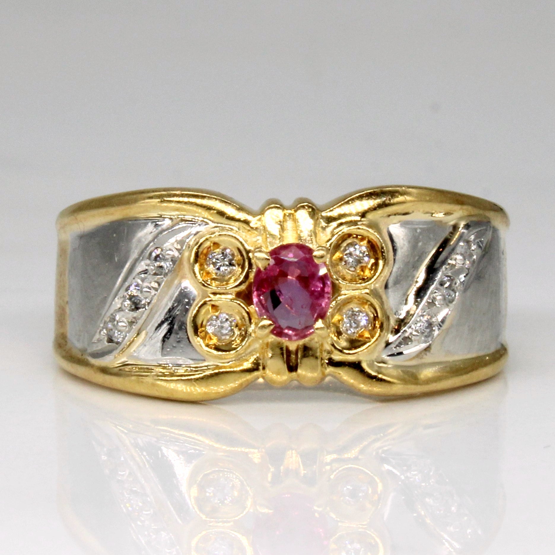Synthetic Ruby & Diamond Cocktail Ring | 0.15ct, 0.05ctw | SZ 7.75 |