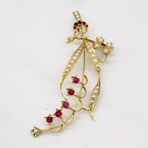 Ruby & Pearl Ornate Brooch & Pendant | 0.40ctw |