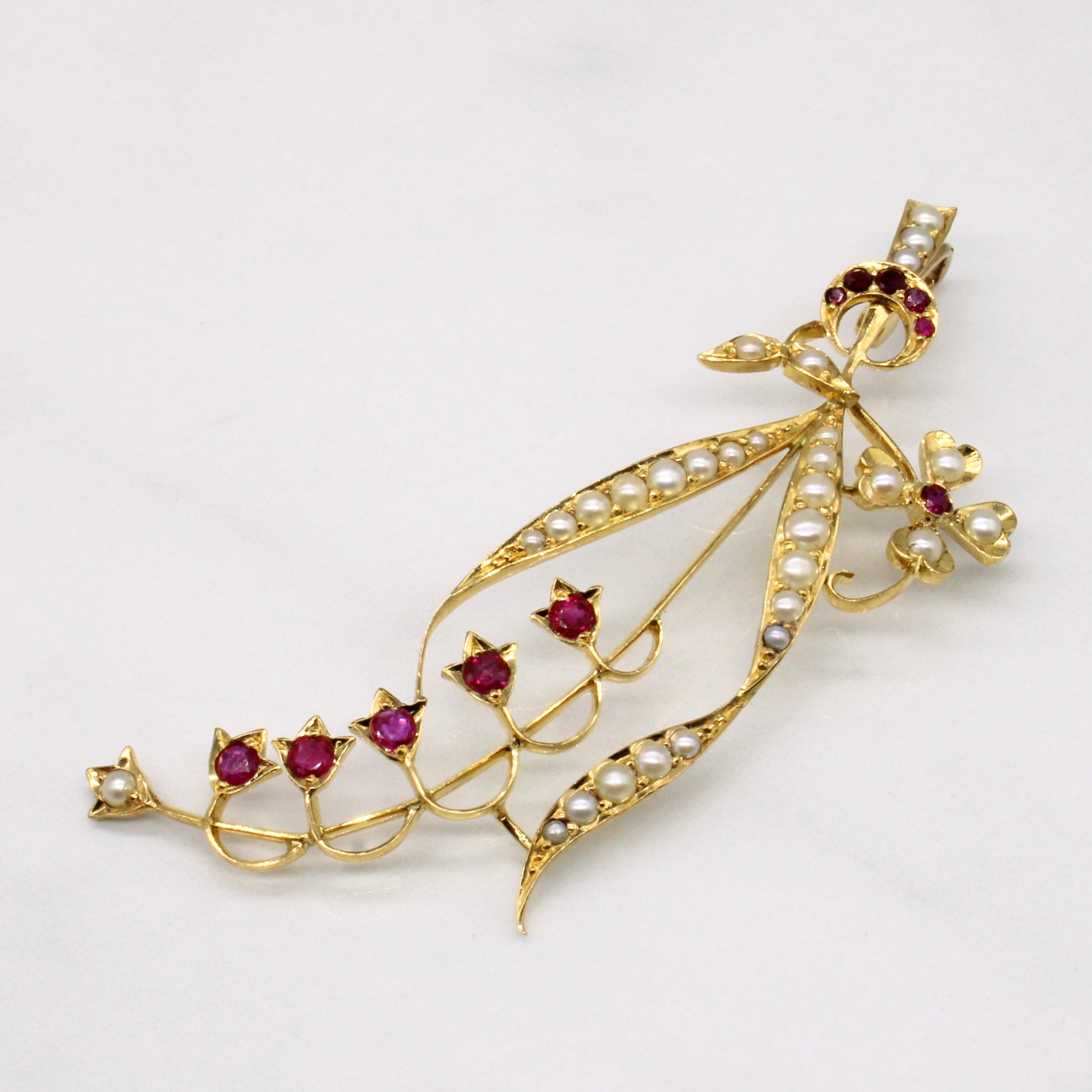 Ruby & Pearl Ornate Brooch & Pendant | 0.40ctw |