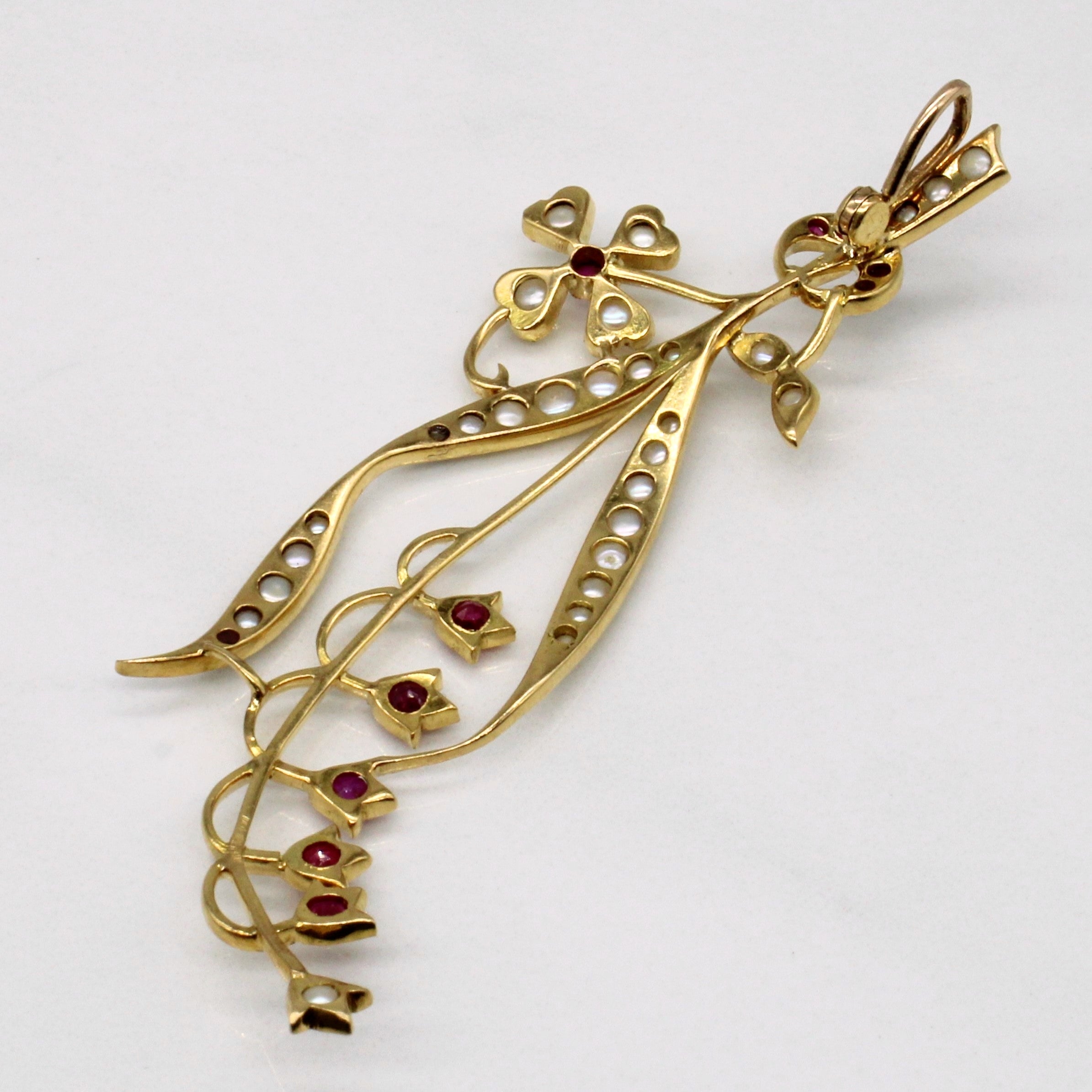 Ruby & Pearl Ornate Brooch & Pendant | 0.40ctw |