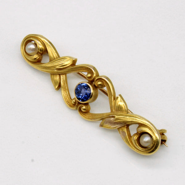 Synthetic Sapphire & Pearl Brooch | 0.17ct |