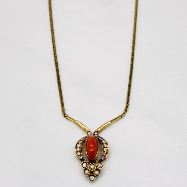 Coral & Diamond Pendant Necklace | 1.35ct, 0.40ctw | 15