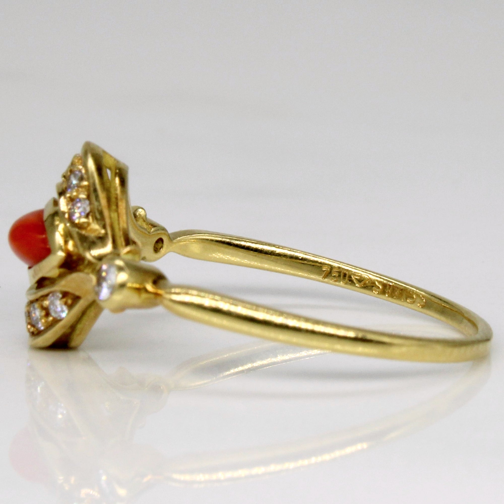 Coral & Diamond Cocktail Ring | 0.45ct, 0.12ctw | SZ 7.75 |