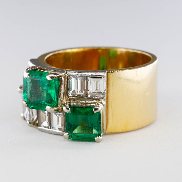 'Cavelti' Asscher Emerald and Diamond Band | 1.55 ctw Emeralds, 1.69 ctw Diamonds | SZ 5.25