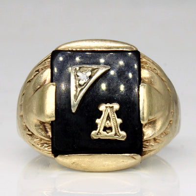 Onyx & Diamond 'A' Initial Ring | 3.20ct, 0.01ct | SZ 10.25 |