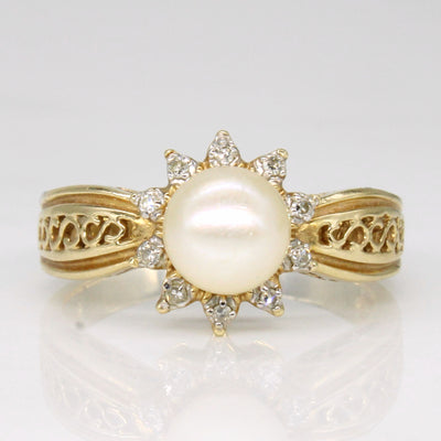 Pearl & Diamond Cocktail 14k Ring | 0.05ctw | SZ 6 |