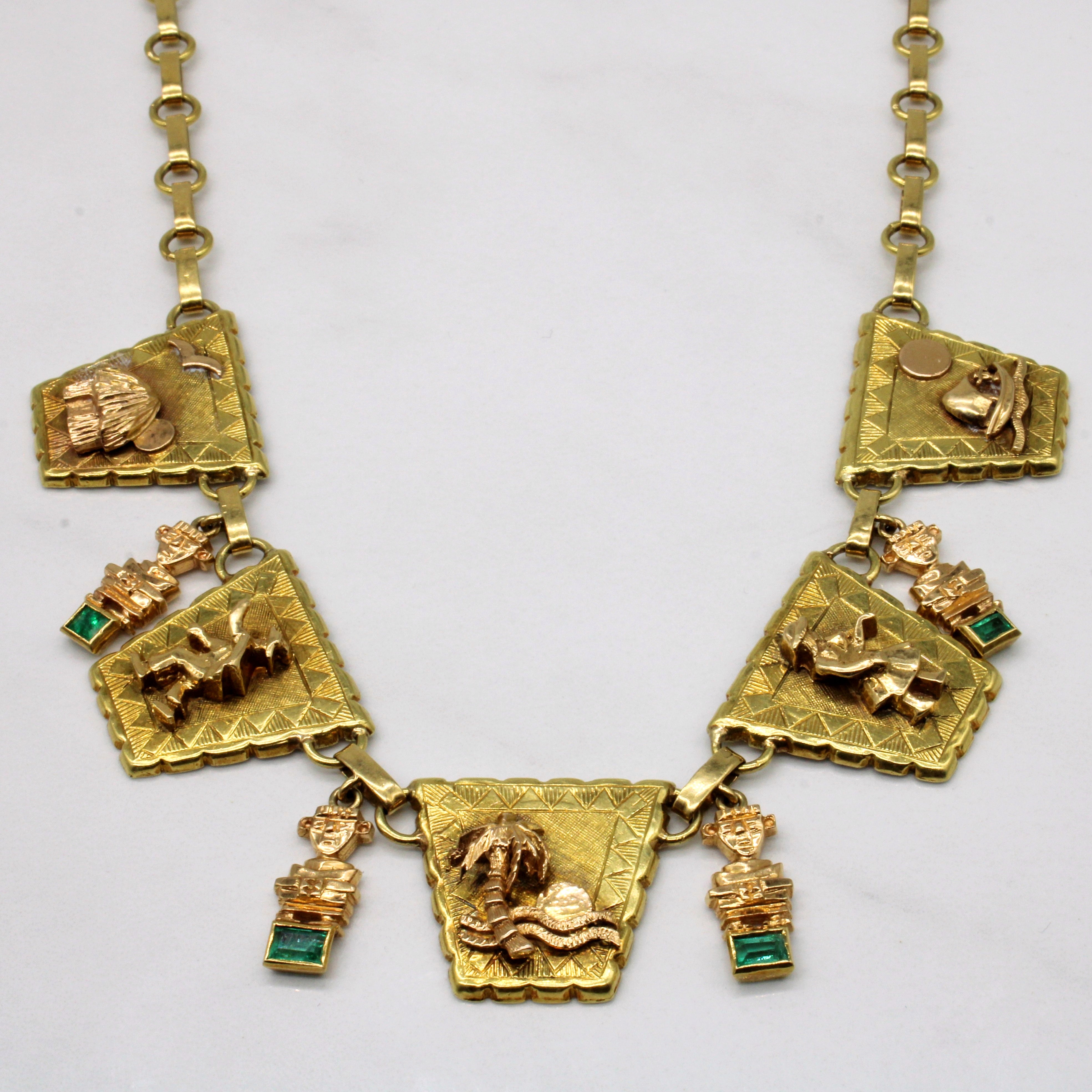 Collier aztèque en émeraudes | 0,60 ct | 48 cm | 