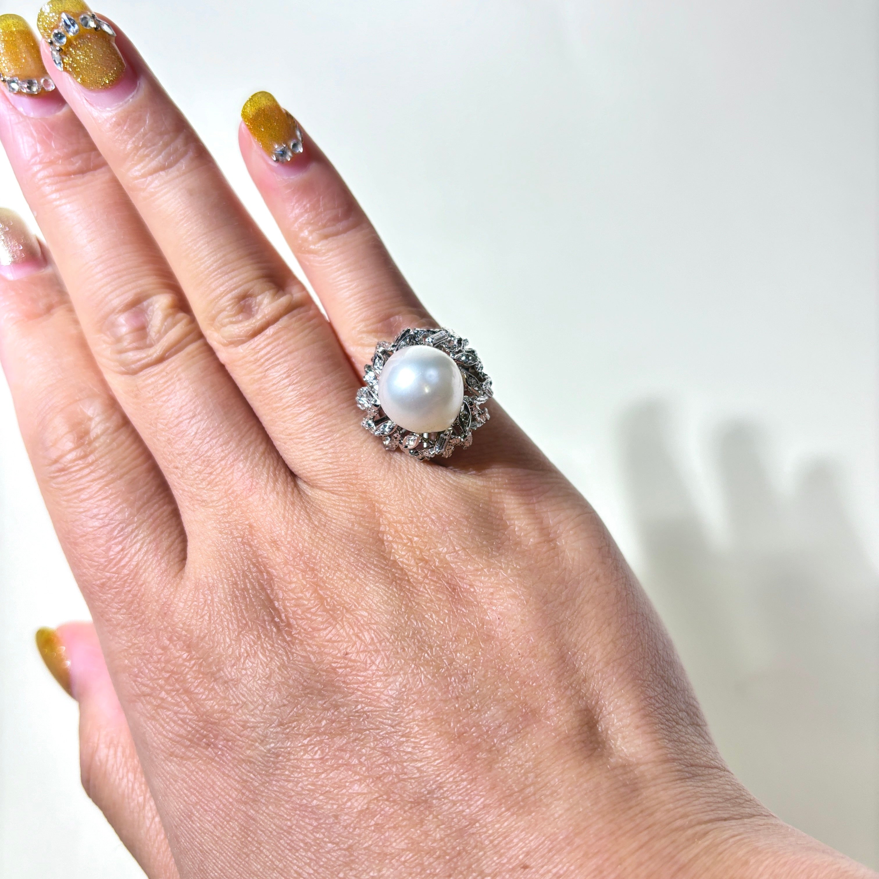 Pearl & Diamond Cocktail Ring | 11.60mm, 0.09ctw | SZ 4.5